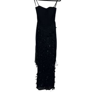 Terani Couture Black 100% Silk Beaded Feathered Strapless Dress - Size 4